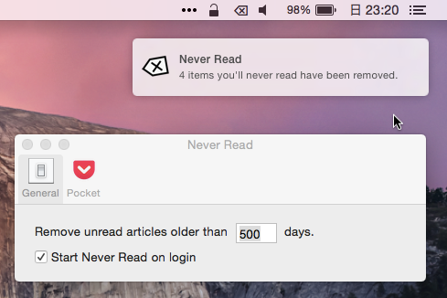 Never Read lifes in your menu bar.